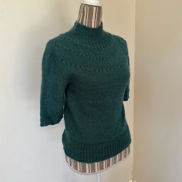 Hand knitted Short sleeve Angora Sweater Blue Women's M - Picture 7 of 8